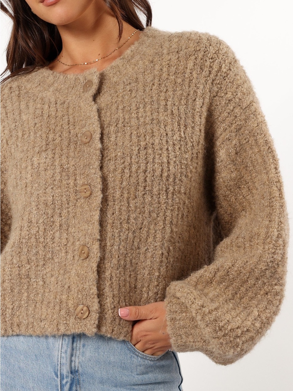 Petal & Pup Albertine Cardigan Sweater Latte Brown Color Button Down - Picture 7 of 13